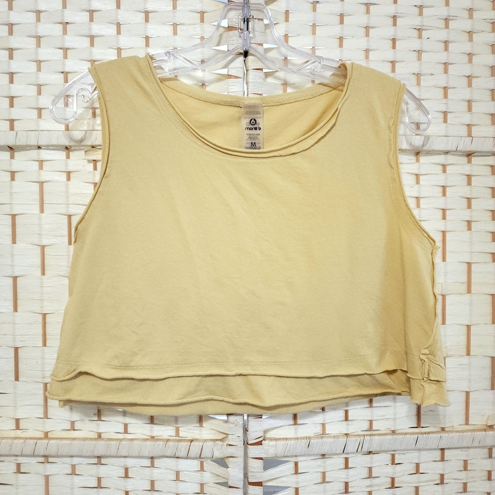 Mono B Cropped Top Basic Boxy Sleeveless Raw Edge Yellow Women's Medium
